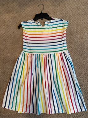 Primary Multicolor Striped Cotton Dress - White Base with pockets.